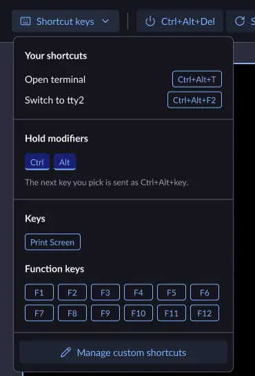 Ken's Shortcut keys menu with Ctrl and Alt held