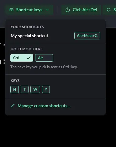 Prototype menu with Ctrl held showing N T W Y
