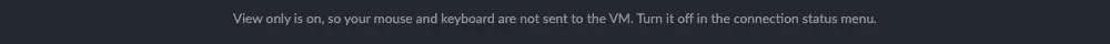 Hint: View only is on, so your mouse and keyboard are not sent to the VM